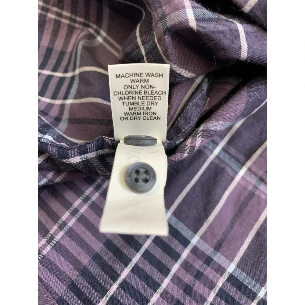 Banana Republic Shirt Mens Size Medium Purple Plaid Long Sleeve Button Down‎